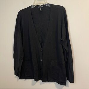 Eileen Fisher Woman’s Extra Fine Merino Wool Black Cardigan Sweater L